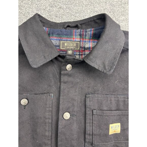 Wilder and Sons Coat Men's Medium Black Canvas Blanket Lined Button Up Chore - Picture 2 of 7